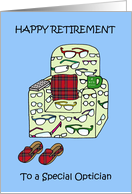 Optician Happy Retirement Glasses Pattern Cartoon Armchair card