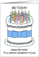 Happy 30th Birthday to Daughter in Law Cartoon Cake and Lit Candles card
