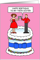 Happy Birthday to Twin Sister from Twin Brother Couple on a Cake card