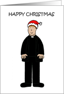Happy Christmas Male Vicar Curate Pastor in Santa Claus Hat Cartoon card