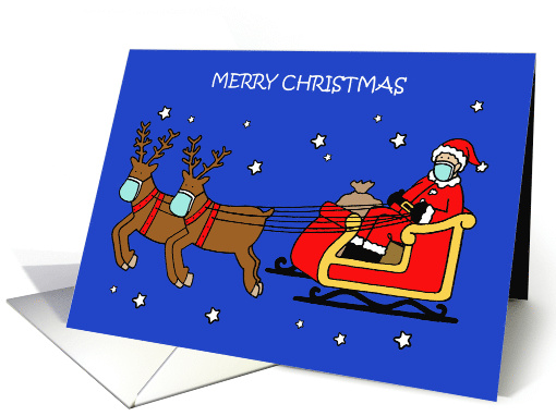 Covid 19 Merry Christmas Santa Reindeers and Sleigh in the Sky card