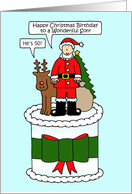 Christmas Birthday for Son to Personalize Any Age Cartoon Santa card