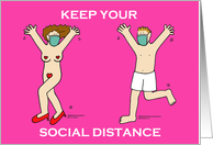 Covid 19 Happy Valentine’s Day Socially Distanced Adult Cartoon Chase card
