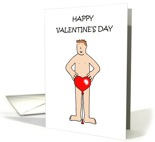 Happy Valentine's Day Cartoon Sexy Man with a Heart Balloon card