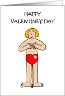 Happy Valentine’s Day Cartoon Lady Wearing a Heart Shaped Balloon card