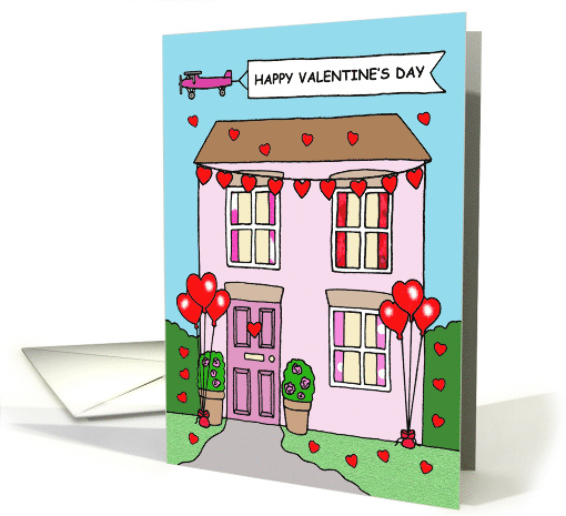 Happy First Valentine's Day in New Home Cartoon Romantic House card