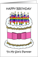 Happy Birthday to Partner of Gay Son Cartoon Cake and Candles card