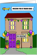Covid 19 Missing You at Mardi Gras Cartoon House and Plane card