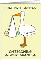 Congratulations on Becoming a Great Grandpa Cartoon Stork & Baby card