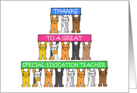 Thank You to Special Education Teacher Cartoon Cats Holding Banners card