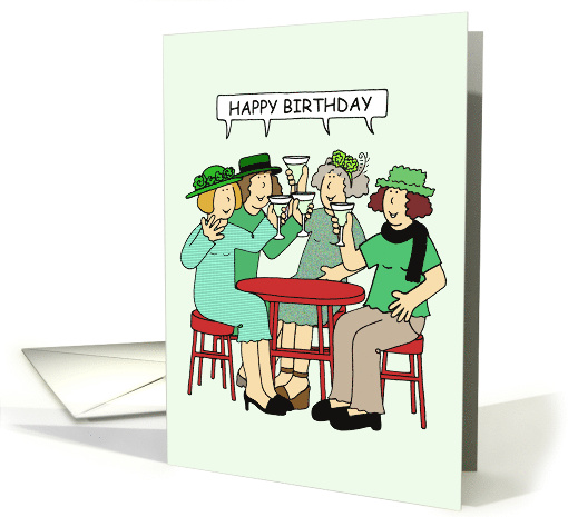 Happy Birthday Group of Ladies Wearing Green Hats card (1702186)