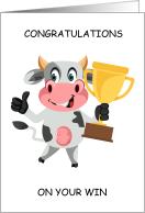 Congratulations Prize Cow at the County Fair Cartoon Cow with Trophy card