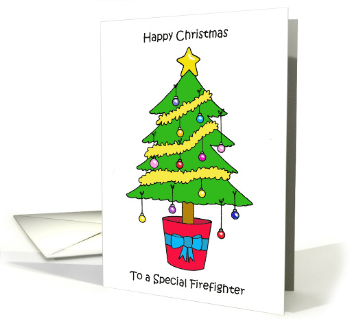 Happy Christmas Firefighter Festive Cartoon Tree with... (1705638)
