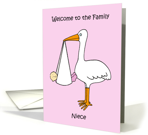Welcome to the Family Niece Cartoon Stork and Baby Girl card (1706266)
