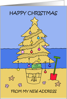 Happy Christmas from My New Address Tree Sandcastle Beach Scene card