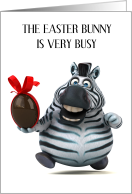 Happy Easter Smiling Cartoon Zebra Holding an Easter Egg card