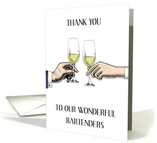 Thank You to Bartenders Vintage Wine Glasses Bride and Groom card