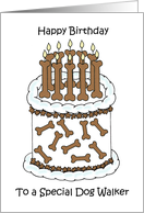 Happy Birthday to Dog Walker Cake and Dog Biscuit Candles card