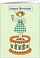 Happy Birthday Irish Themed Flag and Shamrock Dress and Cake card