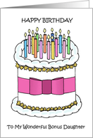 Happy Birthday to Bonus Daughter Cake and Lit Candles card