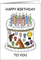 Happy Birthday to Horse Rider Decorated Cake and Candles card