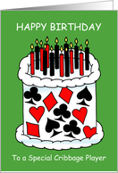Happy Birthday to Cribbage Player Playing Card Suits Cake and Candles card