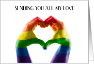 Gay Male Couple Love Rainbow Hands Heart card