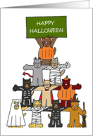 Happy Halloween Cartoon Cats Wearing Spooky Costumes card