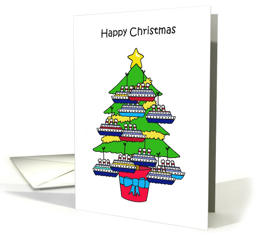 Happy Christmas Tree with Cruise Liner Shaped Baubles card (1749026)
