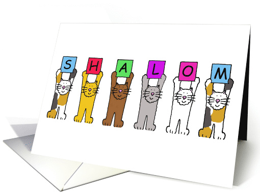 Shalom Jewish Hi Hello Cartoon Cats Holding Letters card (1752496)