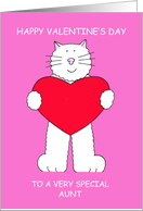 Happy Valentine’s Day to Aunt White Cat Holding a Red Heart card