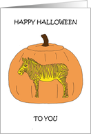 Happy Halloween Zebra Carved into a Pumpkin card