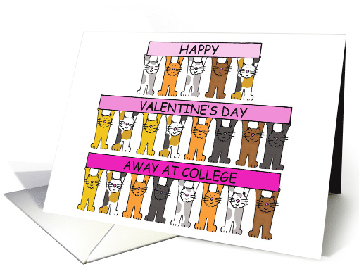 Happy Valentine's Day to Away at College Cartoon Cats card (1758290)