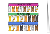 Happy Birthday to My Bestie Cartoon Cats to Personalize Any Name card