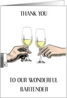 Thank You to Bartender Vintage Wine Glasses Bride and Groom card