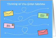 Thinking of You Great Nephew Envelopes Flying Through the Sky card