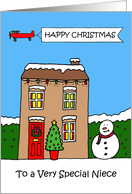 Happy Christmas to Niece Festive Decorated Cartoon House card