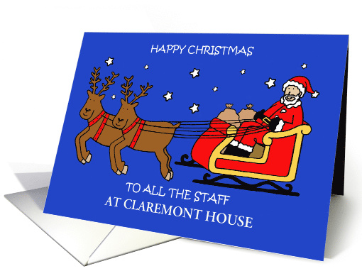 Happy Christmas to Care Home Staff Santa Sleigh and Reindeers card