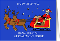Happy Christmas to Care Home Staff Santa Sleigh and Reindeers card