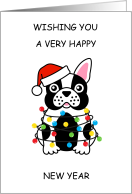 Happy New Year French Bulldog Wearing Fairy Lights card