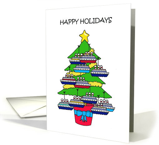Happy Holidays Tree with Cruise Liner Shaped Baubles card (1810482)