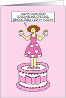 Sweet Sixty Happy Birthday Lady Standing on a Cake card