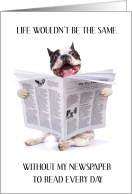 Thank You to Newspaper Carrier or Paperboy Dog Reading card