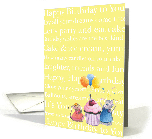 Happy Happy Birthday! Mice Party with Cupcake and Balloons card