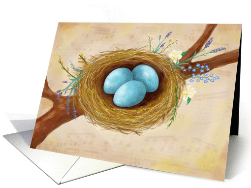 Bird Nest with Spring Flowers, Blank inside card (1040821)
