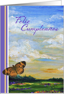 Spanish Birthday Card, Nature scene and Butterfly card