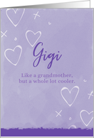 Gigi, Happy Birthday, Grandmother, Purple with Hearts and Kisses card