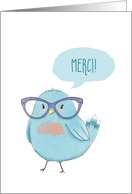 Merci, Thank You with Bluebird wearing Glasses card