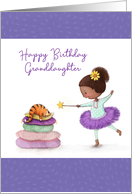 Happy Birthday Granddaughter, Girl with Star Wand and and Cat card