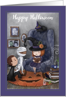 Happy Halloween Witch Reading to Her Friends card